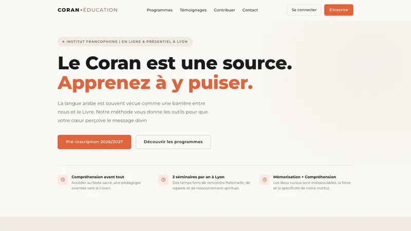 Page d'accueil du site Coran Education
