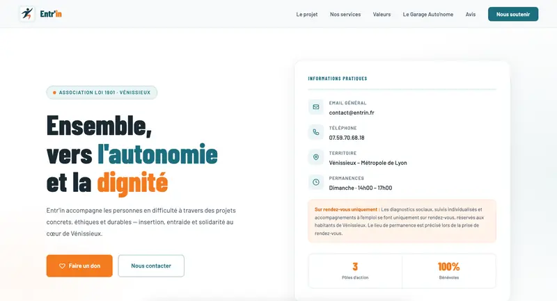 Page d'accueil du site de l'association Entr'in