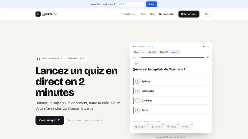 Page d'accueil du site QuizzOn